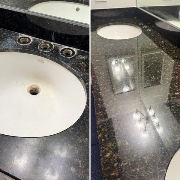 Vanity around faucet restored