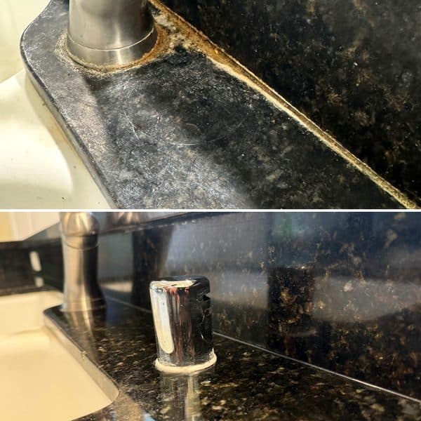 Hard water buildup removed from counter